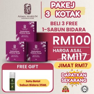HydraGlow Beauty Soap - Pakej 3 Kotak (Free Satu Sabun Bidara 35ML)