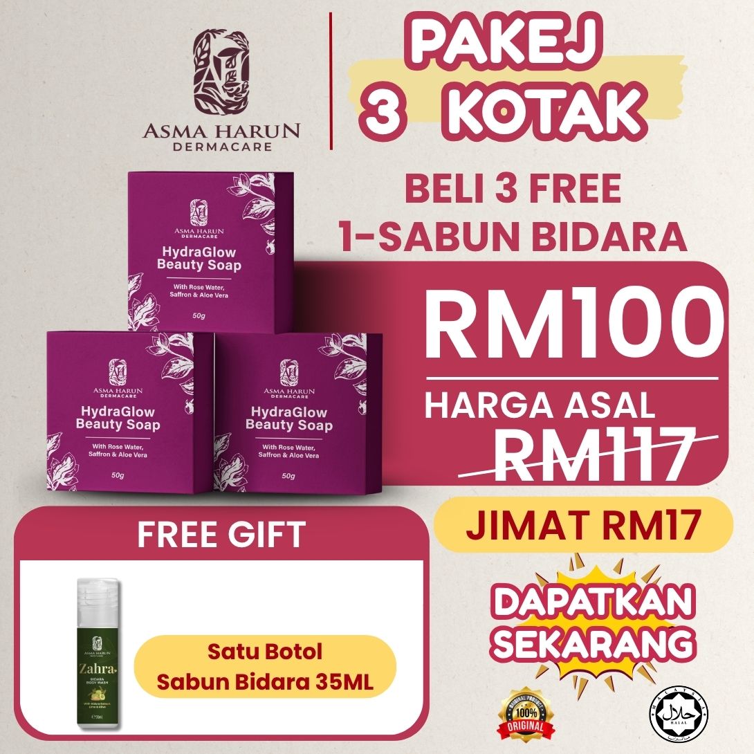 HydraGlow Beauty Soap - Pakej 3 Kotak (Free Satu Sabun Bidara 35ML)