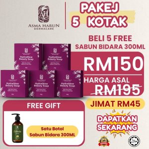 HydraGlow Beauty Soap – Pakej 5 Kotak (Free Sabun Bidara 300ML)